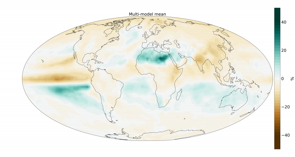 CMIP6 DAMIP multi-model mean relative precipitation response due to aerosol forcing over the historical period